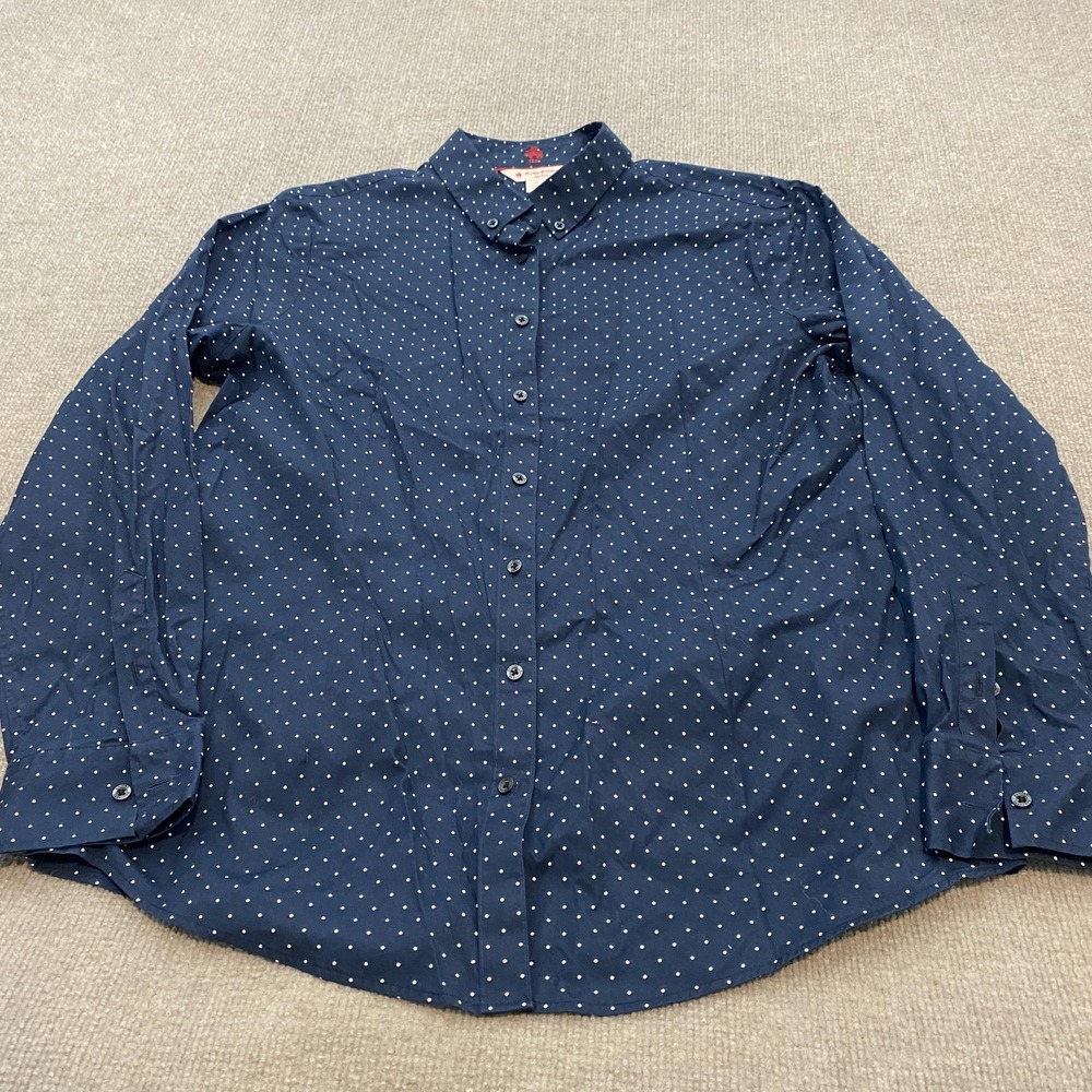 Brooks Brothers Shirt Womens 14 Blue Polka Dot Button Front Long Sleeve Top